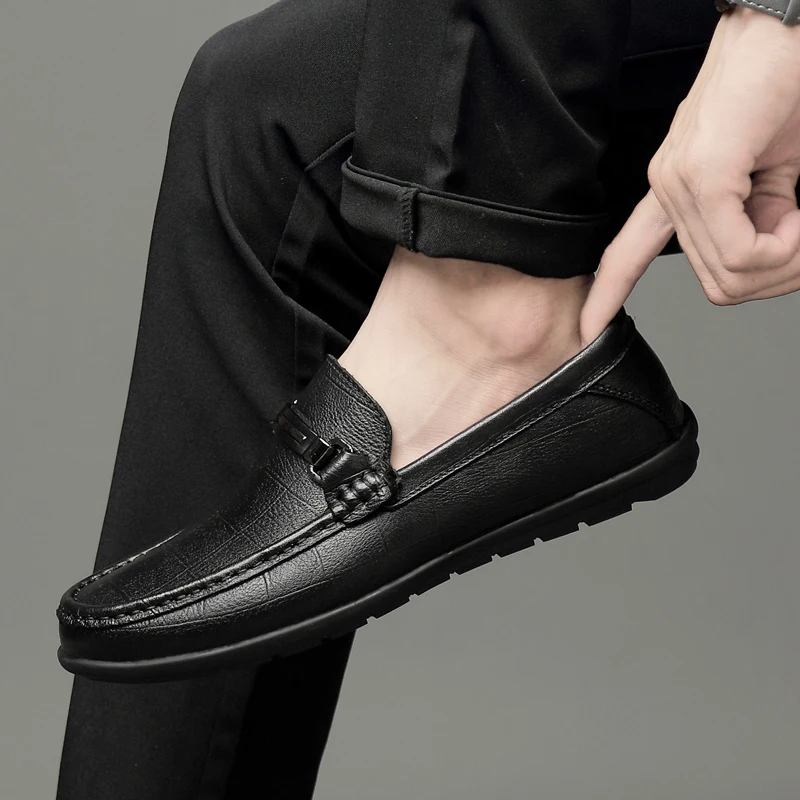 

genuine Leather Men Loafers Handmade Casual Shoes outdoor Men slip on breathable Moccasins For Men Leather Flat Shoe fashion a4