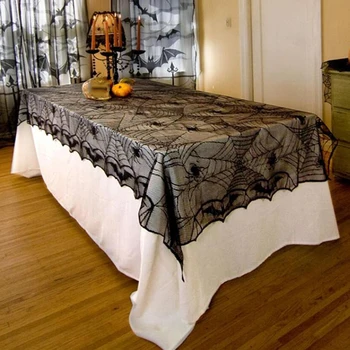

1pcs Black Lace Spider Web Cobweb Tablecloth Table Runner Fireplace Mantle Curtain Decoration For Halloween Home Party Decor