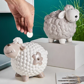 

Cute Sheep Piggy Bank For Kids Animal Model Bedroom Decoration Accessories Desktop Decoration Children's Piggy Bank Holiday Gift