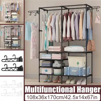 

Heavy Duty Clothes Rail Rack Garment Hanging Display Stand Shoe Storage Shelf Floor Hanger Storage Wardrobe Clothing Drying Rack