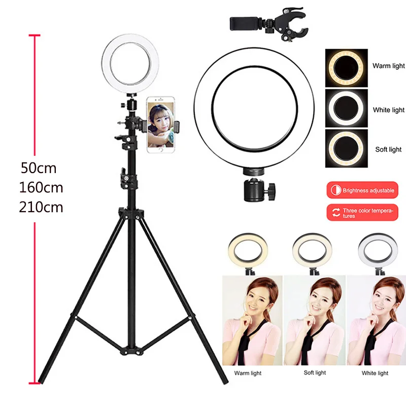 

Dimmable LED Selfie Ring Light 26CM Photography Studio Youtube Video Ring Lamp Makeup Lights With Tripod Phone Holder USB Plug