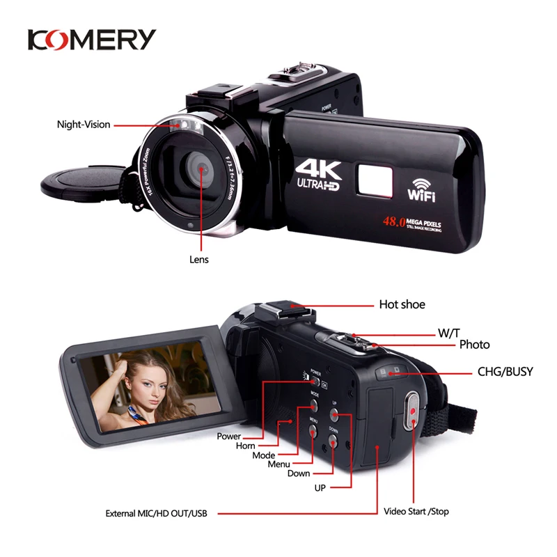  KOMERY Original 4K Video Camera Support Wifi Night Vision 3.0 Inch LCD Touch Screen Camera Fotograf