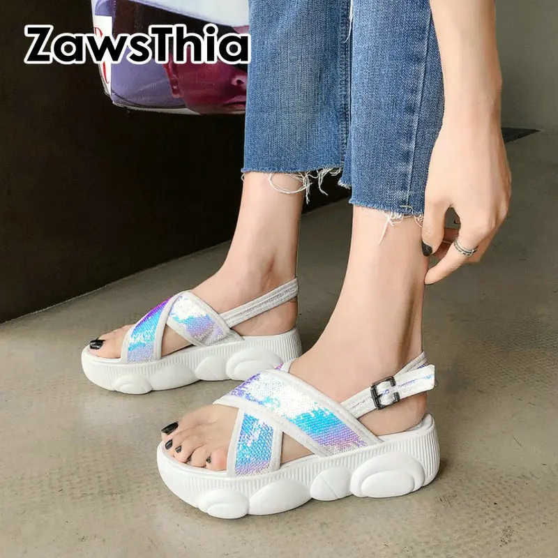 Женские спортивные босоножки ZawsThia черные пляжные Босоножки на платформе с
