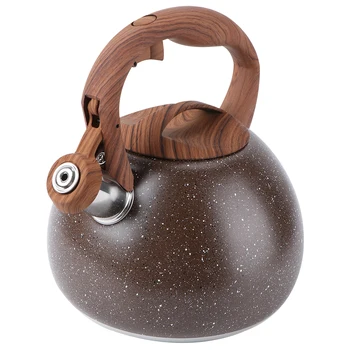 

1Pc 3L Antique Stainless Steel Wooden Handle Flat Bottom Whistling Kettle Boiling Tea Kettle (Brown)