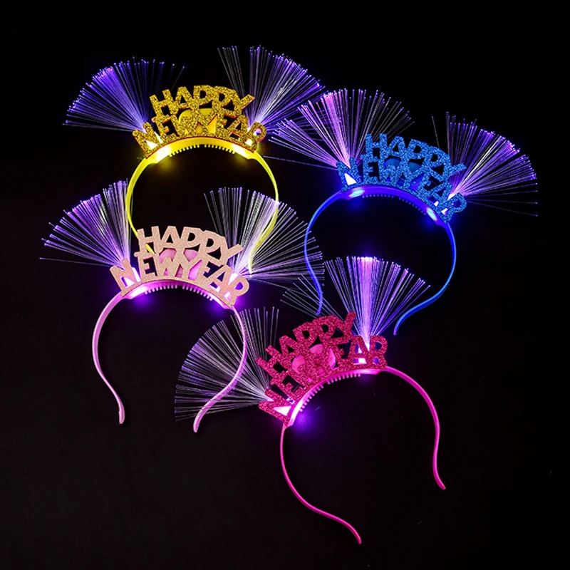 

Creative LED Luminous Headband Lovely Fiber Optic Ear Hair Hoop Glitter Happy New Year Letters Headband Kid Christmas Gift Party