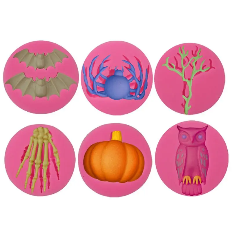

6pcs/set Halloween Bat Owl Spider Shape Silicone Mold Cake Molds Chocolate Decoration Fondant Kitchen Cooking Tool X4YD