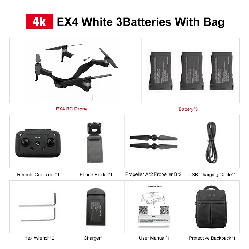 Eachine EX4 5G WI-FI FPV gps с 4K HD Камера 3-осевой стабильный Gimbal точка интересных полет RC Дрон Квадрокоптер RTF - Цвет: White 3B with Bag