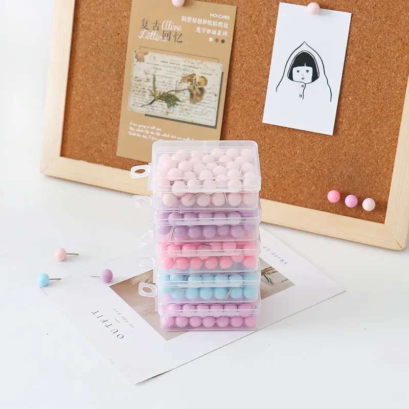 TUTU 50pcs/box coloful ball push pins thumb thumbtack board pins drawing photo wall studs office school supplies H0563