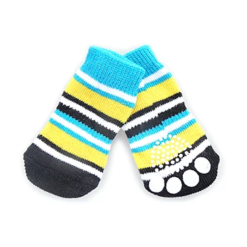 

New Pet Dog Puppy Cat Anti-slip Knit Cotton Weave Sock 4 Pcs L blue