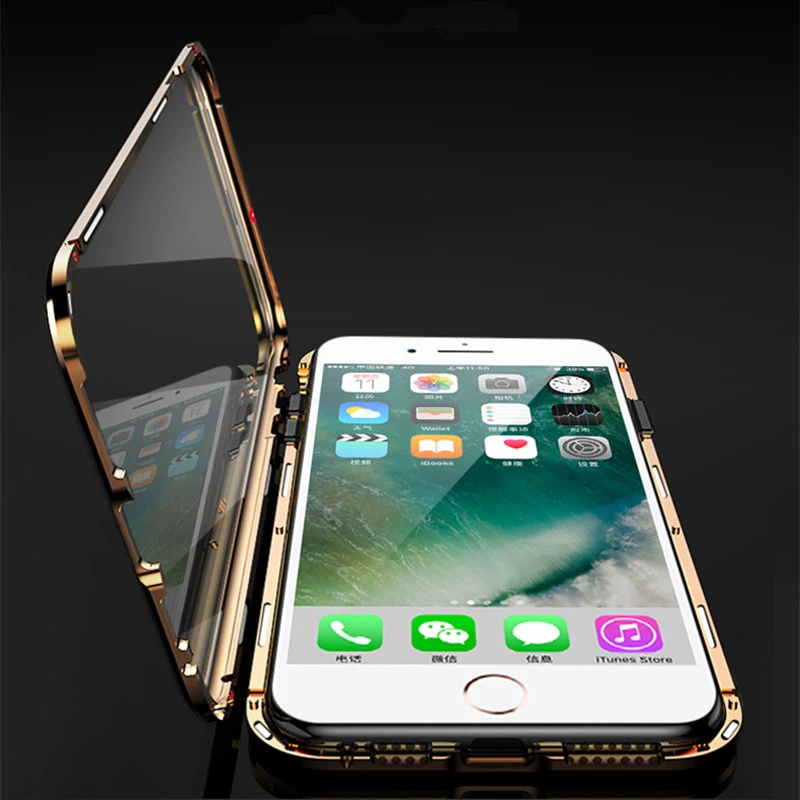 Чехол для Телефона iPhone 7 8 Plus Магнитный чехол стеклянный магнит Адсорбция 6 6s