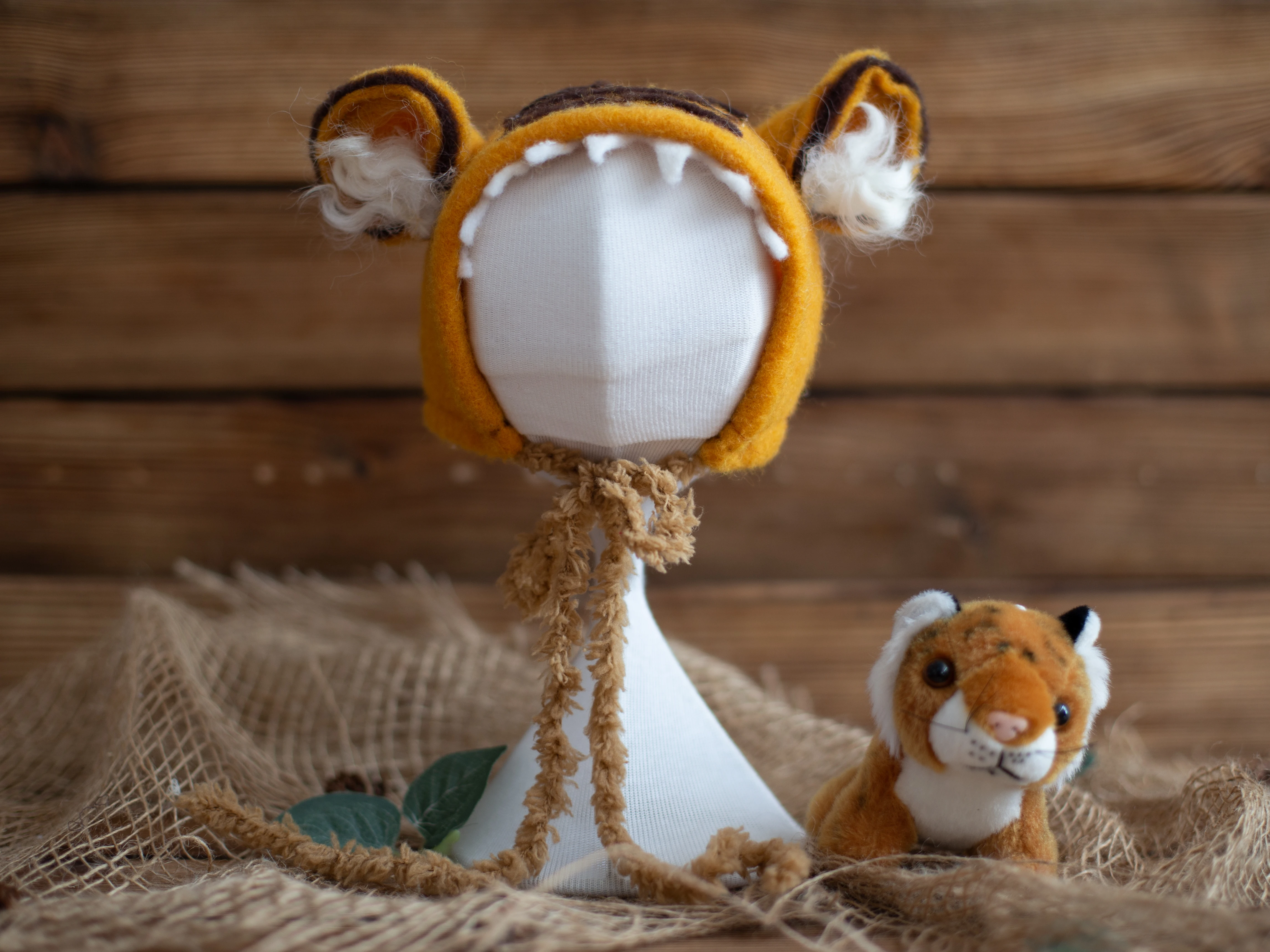 PW PROPS Tiger Hat Toy Set Newborn Photography Props Handmade Wool Felt Photo Props Hat Toy newborn photoshoot at home Baby Souvenirs