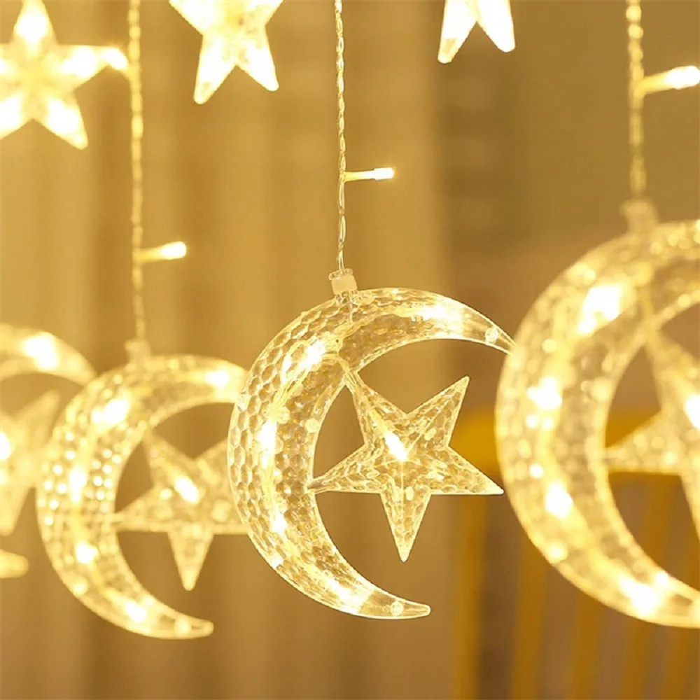

138LED Moon Star Garland Led Curtain Fairy String Light Holiday Christmas Light For Wedding Home Party Garden Ramadan Decoration