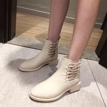 

Cross-tied Solid Fashion Sewing Mid Calf Boots for Women Sweet Round Toe Autumn Boots Low Square Heel Winter Ladies Shoes rtg5