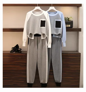 

CBAFU M-4XL women tracksuit knitted pullovers sweater set oants suit spring autumn knitted 2 piece set plus size casual P705