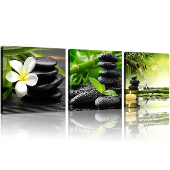 

Zen Diamond painting still life SPA stone green bamboo white fuchsia flower picture diamond embroidery Triptych WW186