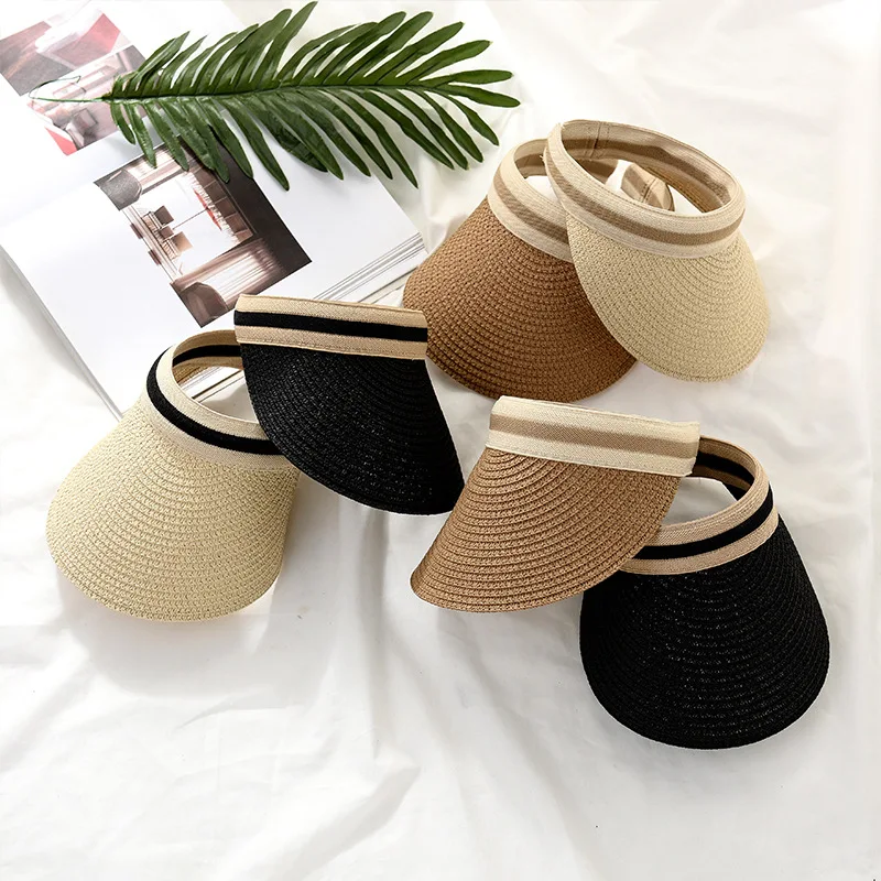 2022 hot sale Summer lady Empty Top Sun Visor Hat Summer straw Wide Brim Sun Caps UV Protection Hat For Men And Women Beach hat 5