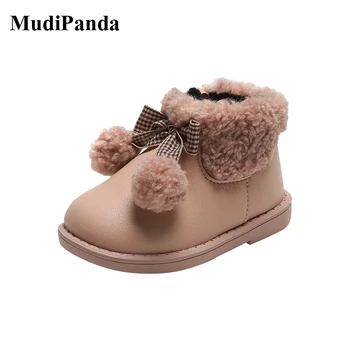 

MudiPanda Winter Snow Boots Baby Girls Princess Bow-Knot Leather Shoes 0-4 Years Old Plus Velvet Warm Toddler Shoes Soft Sole