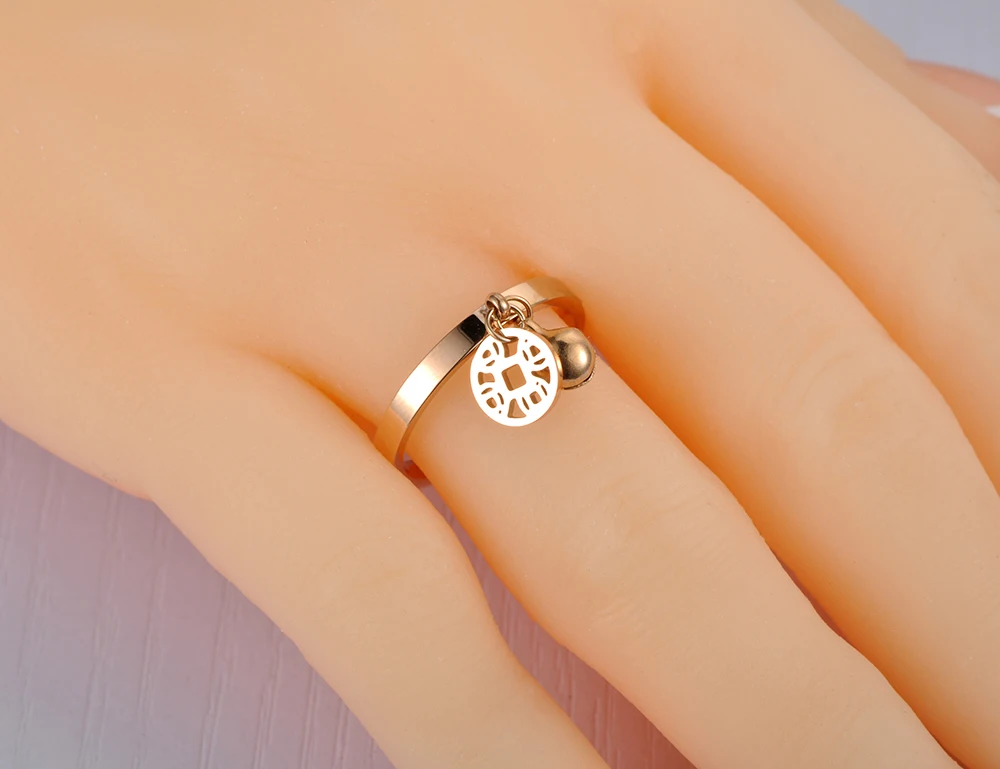 Lokaer титановое кольцо из нержавеющей стали с древними монетами и колокольчиками модные кольца на годовщину из розового золота ювелирные изделия для женщин девочек R19085