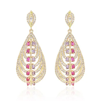 

VERY GIRL Water Drop Shaped Earrings Micro Inlaid Cubic Zircon Hollow Dangle Earrings Women Wedding Dress Party Jewelry