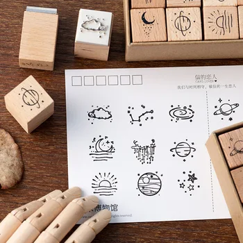 

16pc Wooden Stamp Set Moon Sixpence Series Decoration DIY craft supplies rubber stamps for scrapbooking stamps bullet journal