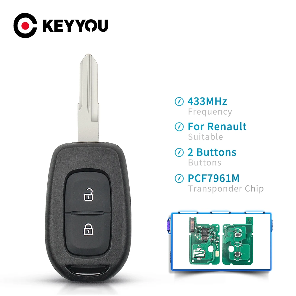KEYYOU 2 Buttons Keyless Remote Control Key Fob 433MHz With PCF7961 Chip For Renault Sandero Logan Lodgy Dokker Dacia Duster | Автомобили