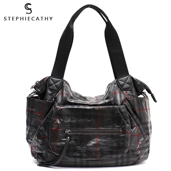 

SC Women Designer Nylon Shoulder Bag Casual Plaid Pattern Handbag Luxury Crossbody Bag Ladies Functional Soft Messenger Sac Bols