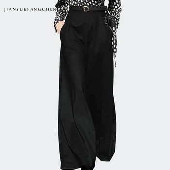 

Oversized Women Wide Leg Pants Trousers Gray Long Winter Thigh Pants Women 2019 Warm High Waist Wool Pants Pantalon Streetwear