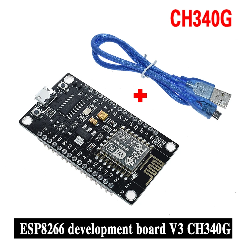 V3 беспроводной модуль NodeMcu 4 м байт Lua WIFI Интернет вещей макетная плата на основе ESP8266 ESP-12E для arduino совместимый - Color: CH340 and cable