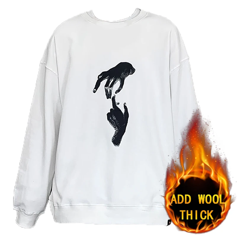

New Autumn Winter Sweatshirts Plush Harajuku Minimalist Solid Color Design Style Pullover with Warmth Loose Fit Jogging Style