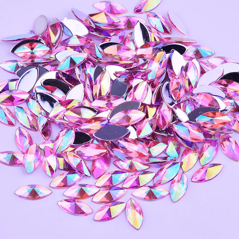 JUNAO-7-15mm-Pink-AB-Crystals-Horse-Eye-Rhinestone-Flatback-Acrylic-Gems-Glue-On-Strass-Crystal