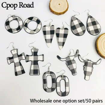 

Cpop Vintage Creative Lattice PU Leather Earrings Cross Bull Head Water Drop Earrings Jewelry Accessories Friend Gift Wholesale