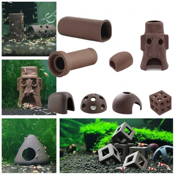 

Ceramic Aquarium Hiding Cave Decoration Fish Tank Shrimp Fish Small House Shelter Ornament Moss Grass Carrier Stone Decor