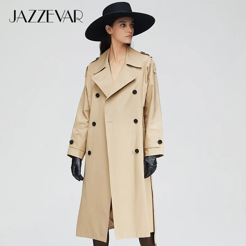 Goedkoop Jazzevar 2019 Nieuwe Collectie Herfst Trenchcoat Vrouwen Katoen Gewassen Lange Double Breasted Geul Losse Kleding Hoge Kwaliteit 9013