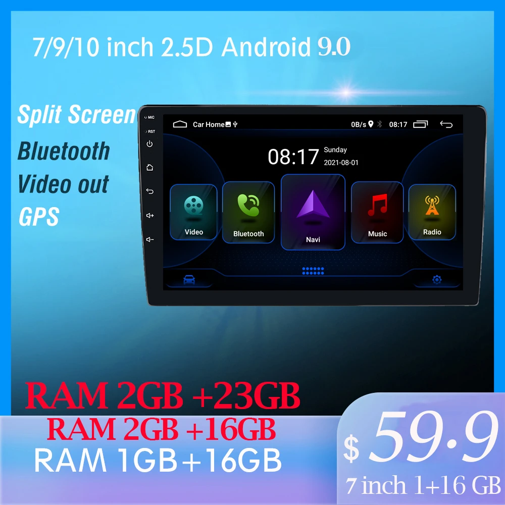 Android Car Radio 9 inch 2.5D Touch Screen Double Din Stereo with 1G RAM+16G ROM Bluetooth Car Audio System Support GPS Navigation FM Radio Receiver 12Led Rear View Camera Mirror Link WiFi Android Car Radio 9 inch 2.5D Touch Screen Double Din Stereo with 1G RAM+16G ROM Bluetooth Car Audio System Support GPS Navigation FM Radio Receiver 12Led Rear View Camera Mirror Link WiFi