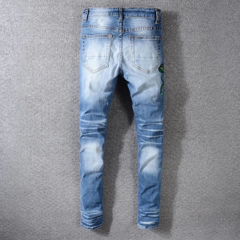 Jeans serpente verde ricamati di alta qualità per uomo 2021 Jeans strappati  Slim Fit Punk da uomo Jeans firmati pantaloni elastici Hip Hop|Jeans| -  AliExpress