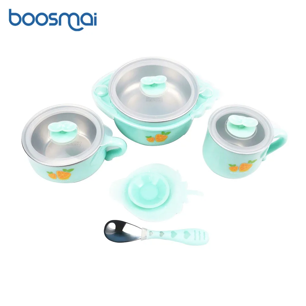 

Baby Tableware Set 4pcs/set Cartoon Kids Eating Dinnerware Set Water Filled Insulated Bowl Feeding Food Baby Bowl Cup Spoon