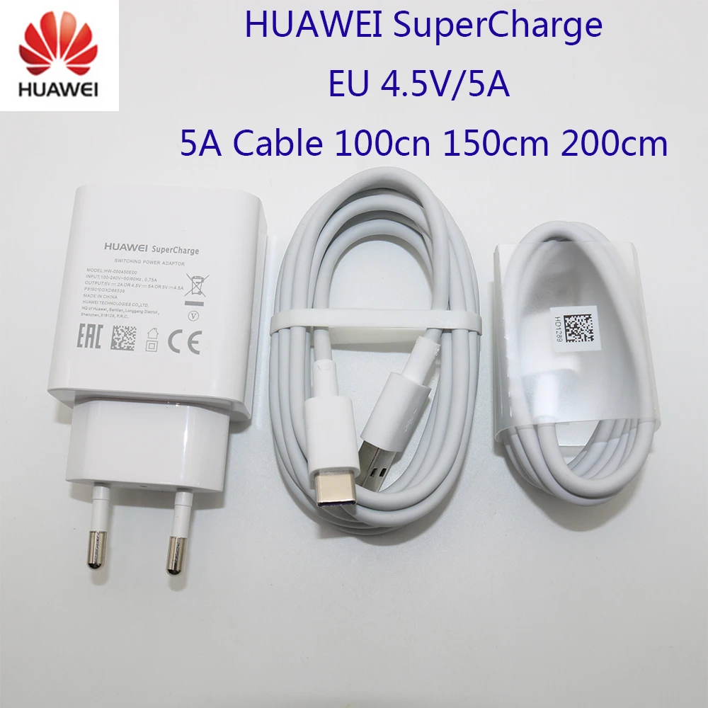 Оригинальное быстрое зарядное устройство HUAWEI Mete9 европейская вилка 5А Type C кабель