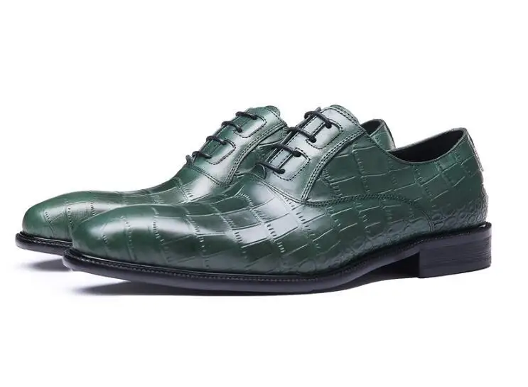 

Italian Spring Autumn Men Formal Wedding Shoes Genuine Cow Leather Crocodile Print Party Man Green Dress Shoe