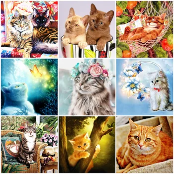 

HUACAN Full Square Diamond Embroidery 5D Cat Mosaic Handmade Diamond Art Embroidery Animal Home Decoration