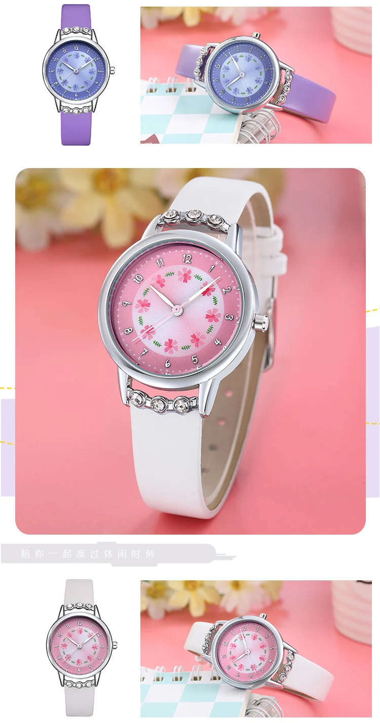 Модные милые Мультяшные детские часы для девочек принцесса алмазные Цветочные Кварцевые часы для детей детские часы для девочек montre enfant