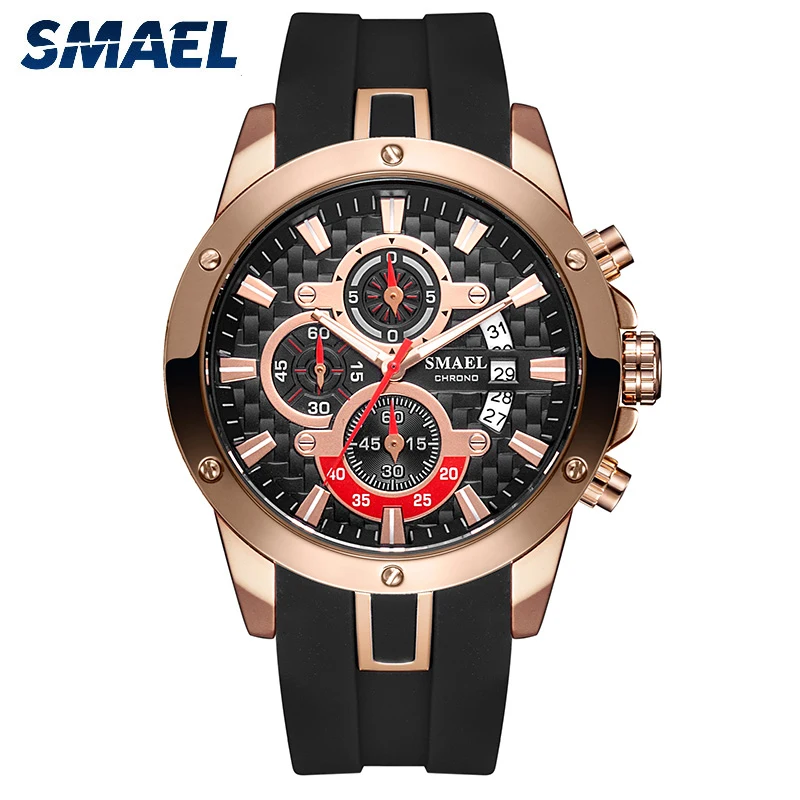 Rose Gold Спортивные мужские наручные часы Новая мода SMAEL водонепроницаемые часы с силиконовым ремешком Мужские военные кварцевые часы мужские s Reloj Hombre 9087 - Цвет: Rose Gold