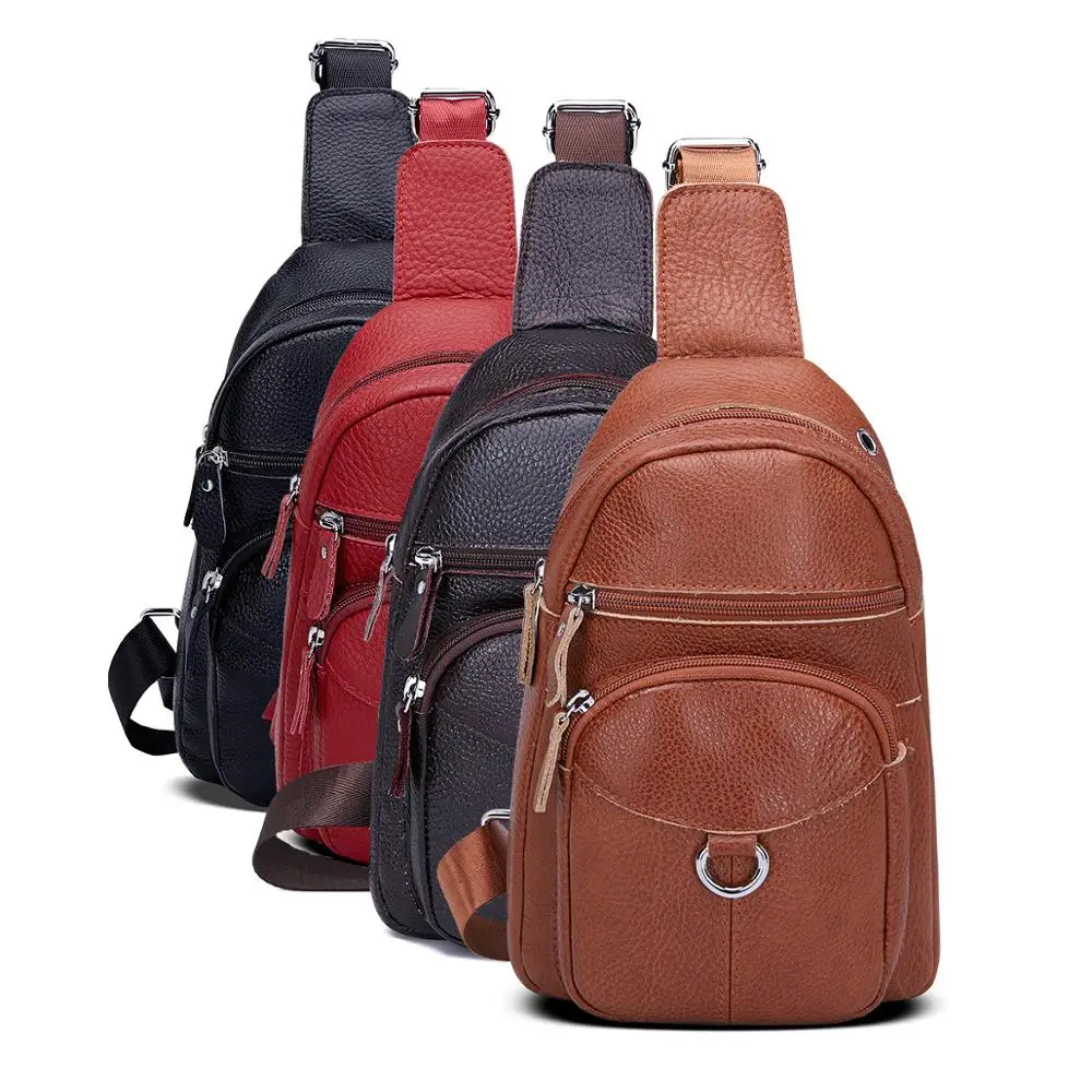 Women Vintage Genuine Leather Satchel Shoulder Sling Small Chest Bag Pack Travel Hiking Sports Shoulder Backpack Cross Body