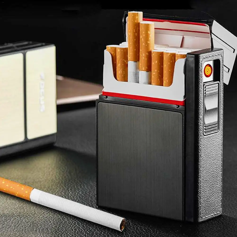 

Portable Automatic Lighter Cigarette Case Aluminium Alloy USB Charging Electric Windproof Lighter Ejection Holder Smoke Boxes