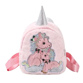 

Girls Mini Unicorn Backpack Bags Women Winter Faux Fur Small Bagpacks Hologram Leather Children Backpacks Mochila Feminina