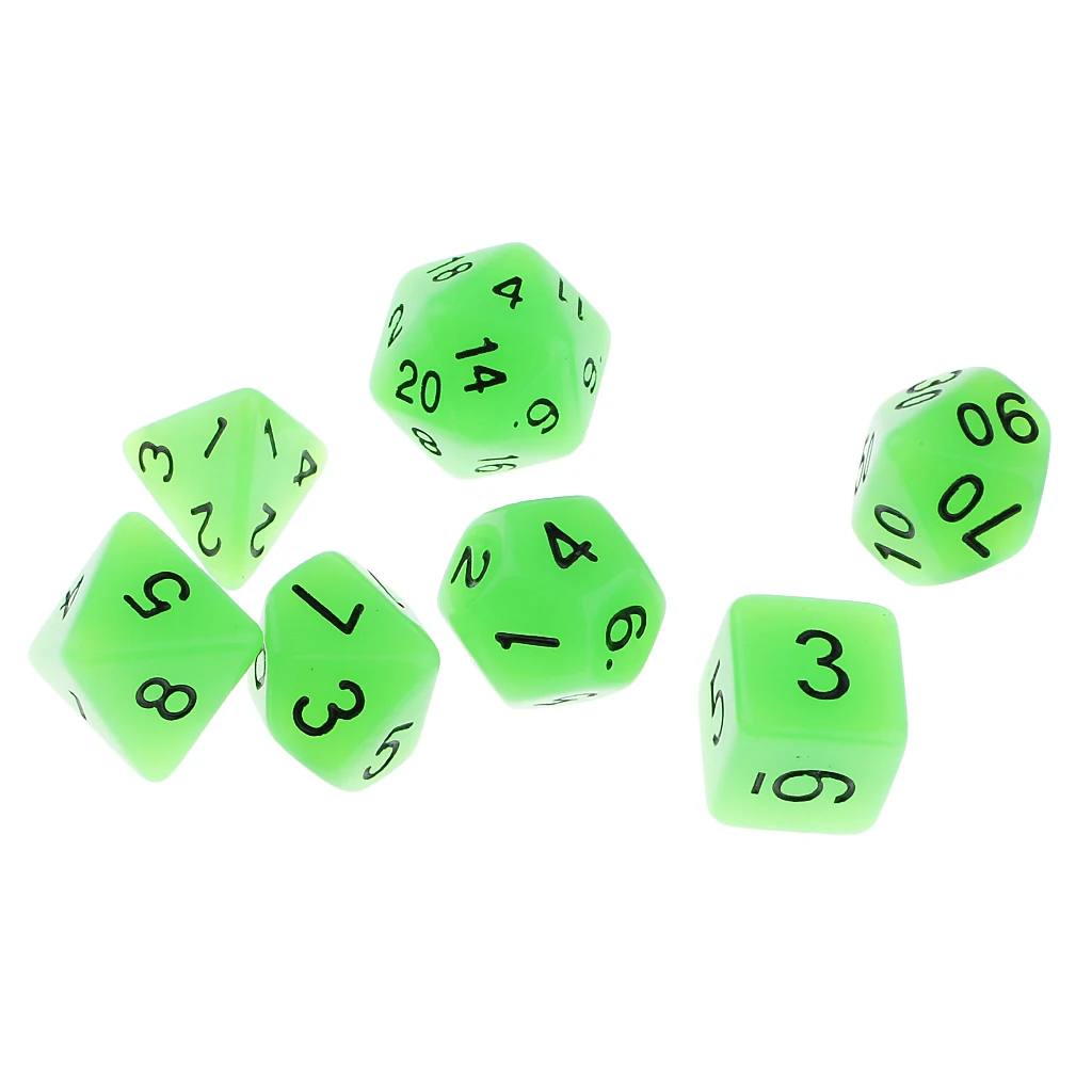 7 Pieces Plastic Multi-sided Dice Glow in the Dark for Party Bar Accessory
