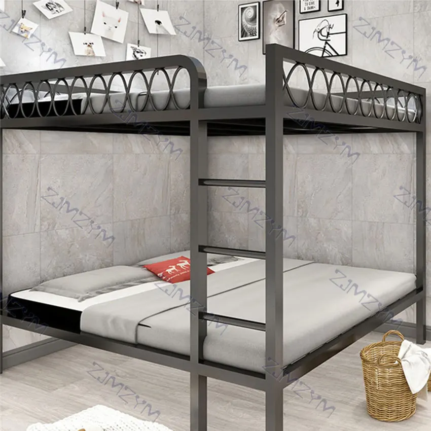 120/150CM Bunk Bed Double Dormitory Loft Adult Multifunctional Home Bedroom Teenage High Nap Bed Twin Iron Frame with Ladder