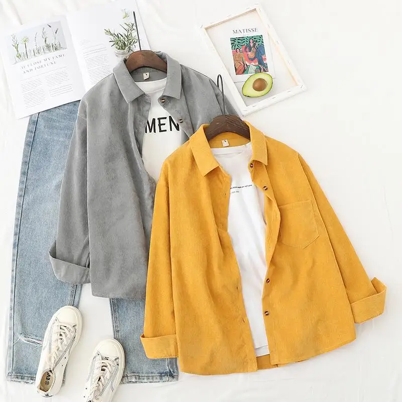 woman shirts 2021 Spring New Retro Corduroy Shirt Women's Coat Hong Kong Style Ins Loose Corduroy Long Sleeves Outer Match