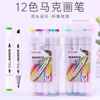 

12-Color Triangle cu gan Large Capacity Double Headed Boxed Mark Pen Children Fine Art Painted Mark Pen Set