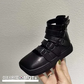 

Children's shoes girls leather shoes 2020 autumn new children's square head high-top shoes hollow Roman short boots single shoes