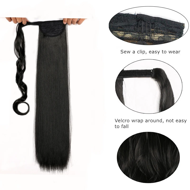 Long Straight Ponytail Ombre Hairpiece Wrap Around Ponytail Clip In Extension Drawstring Synthetic False Hair Ponytails Msglamor